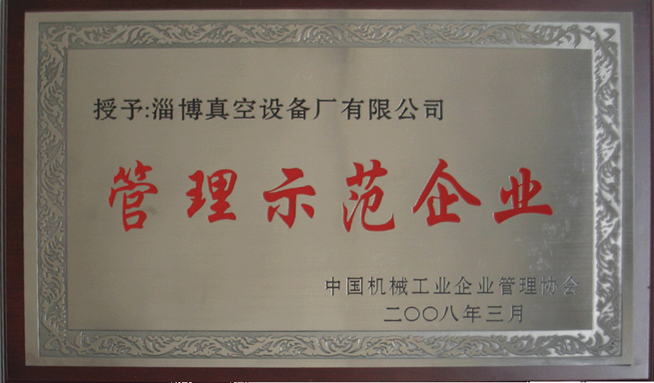 2008年3月，公司被中國(guó)機(jī)械工業(yè)企業(yè)管理協(xié)會(huì)授予“管理示范企業(yè)”